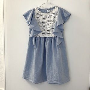 Zara Kids Blue Linen Crochet Dress - Size 9